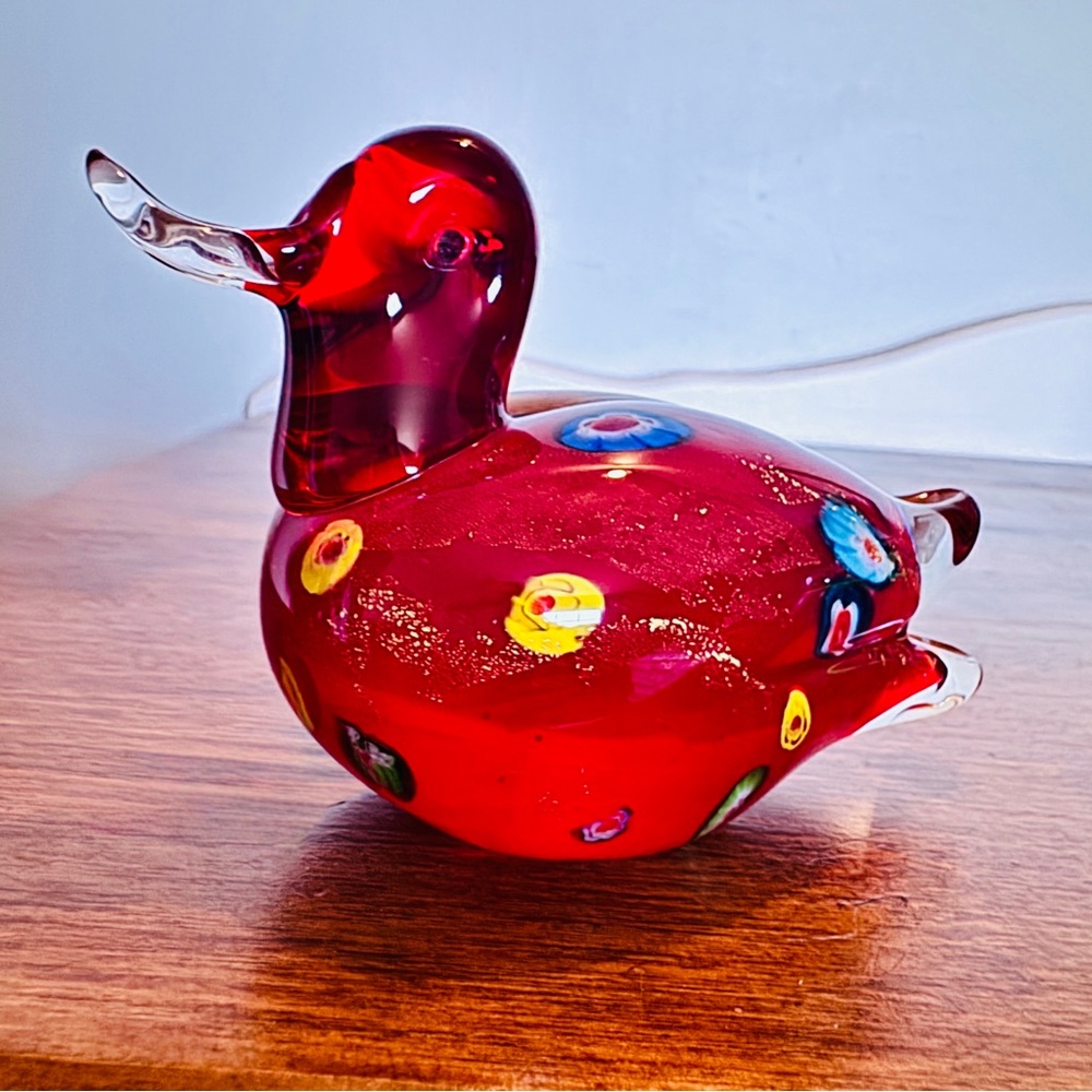 16. Vintage Fenton Ruby Red Mallard Duck Paperweight Collectible